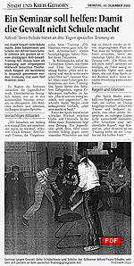 Ein Seminar soll helfen: Damit die gewalt nicht Schule macht